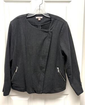 Roz & Ali Jacket Women’s 2X Charcoal Moto Ponte Knit Zipper Plus Size